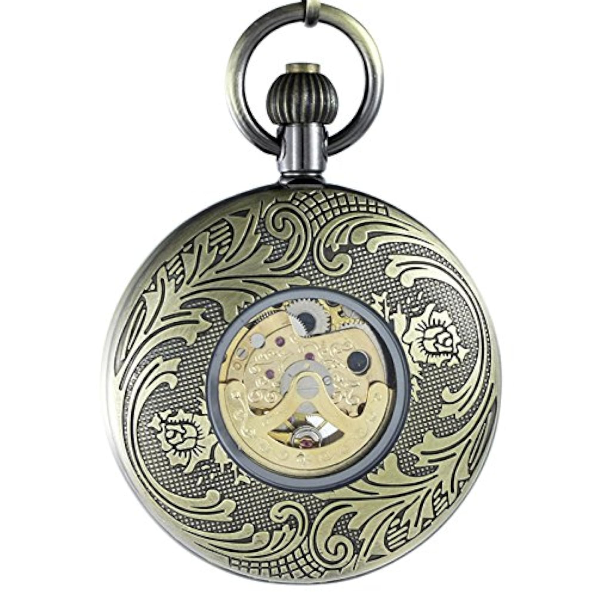 Waterproof Magnifier Skeleton Chain Silver Luminous Pocket Watch